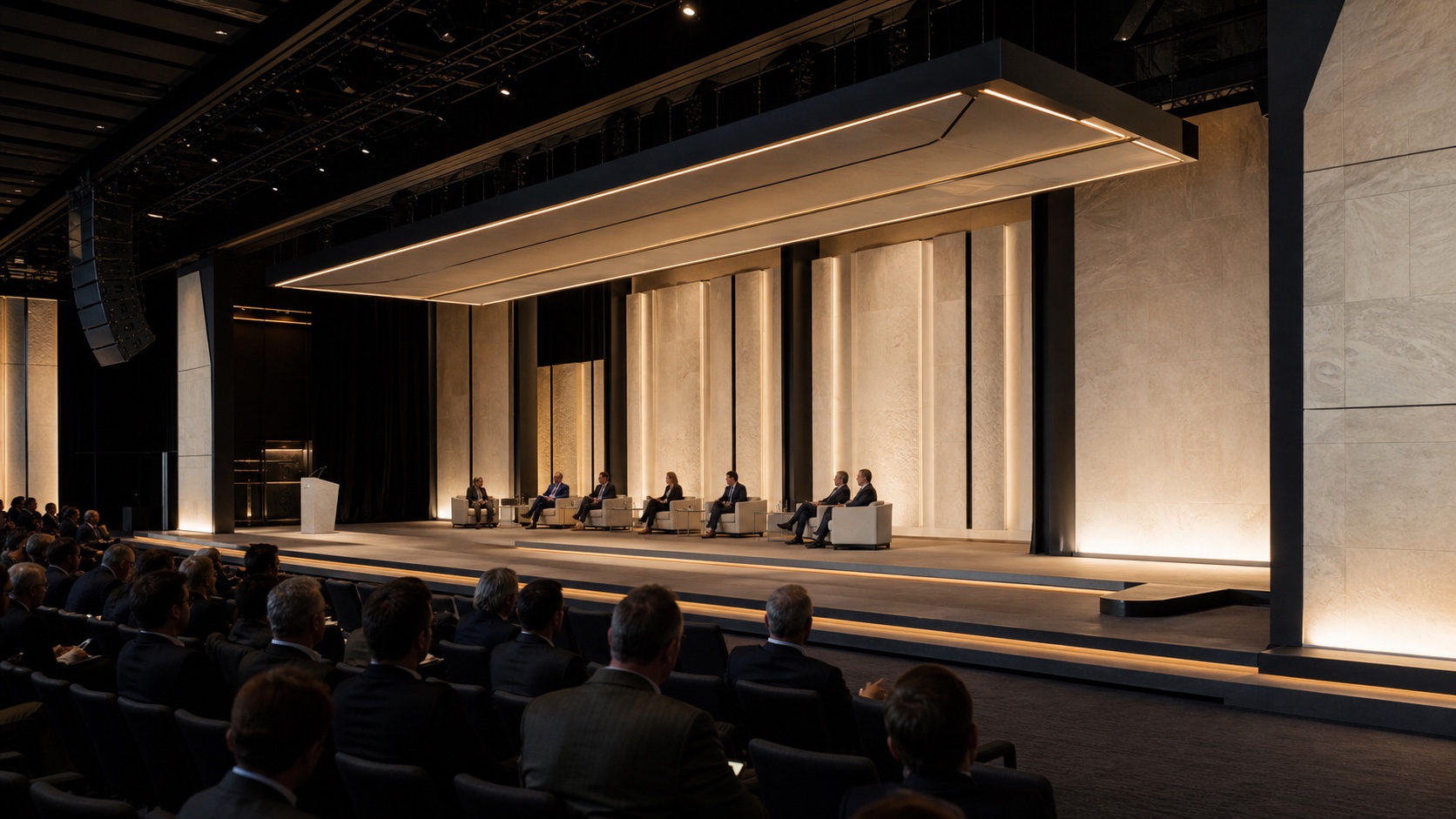 Business congress concept in warm ivory and onyx.